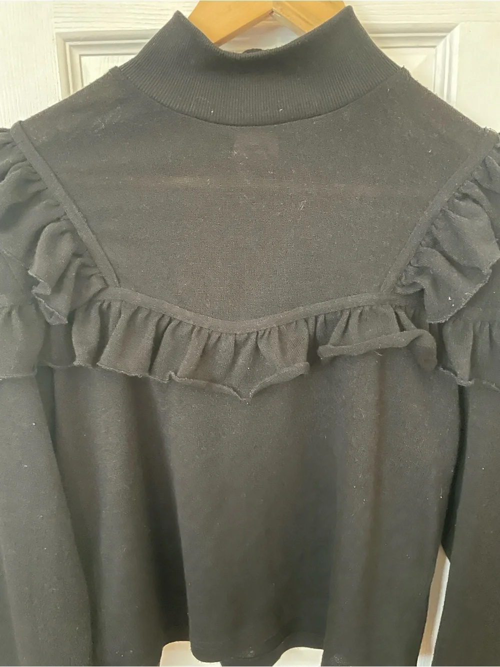 Girls' Black Ruffle Mock Neck Top
